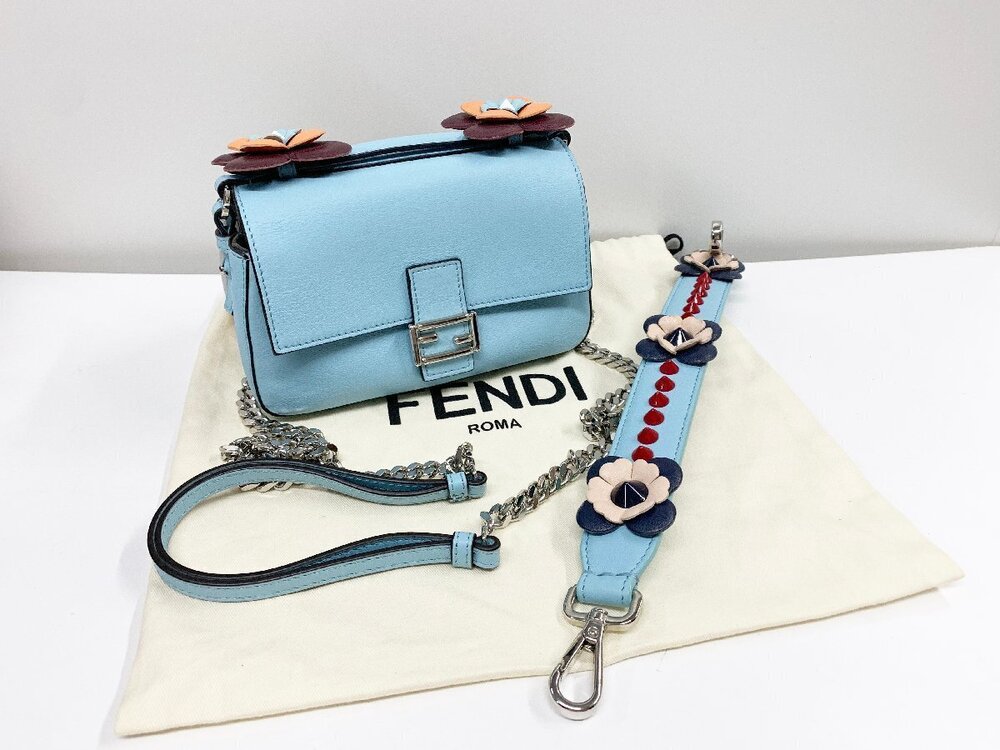 Fendi Double Bucket Bag Leather Flower Hand strap Studded shoulder